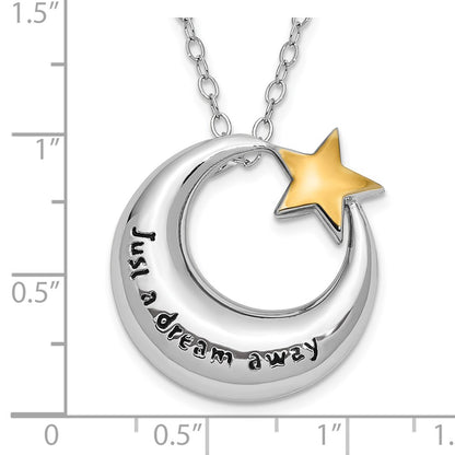 Sentimental Expressions Sterling Silver Rhodium Antiqued Just A Dream Away Moon with Gold-tone Accent Star Ash Holder 18 Inch Necklace