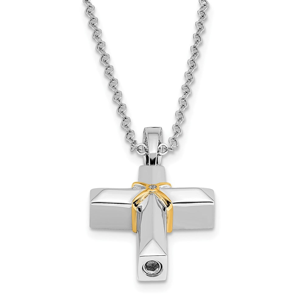 Sentimental Expressions Sterling Silver Rhodium-plated CZ Gold-tone Accent Cross Ash Holder 18 Inch Necklace