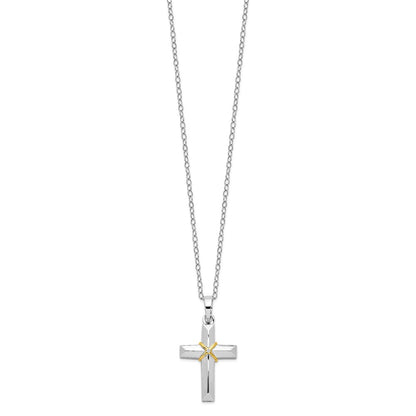 Sentimental Expressions Sterling Silver Rhodium-plated CZ Gold-tone Accent Cross Ash Holder 18 Inch Necklace