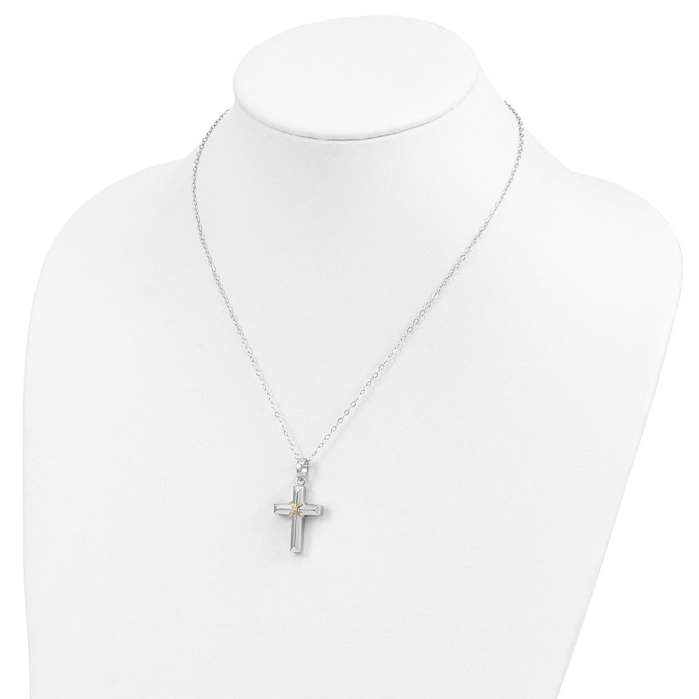 Sentimental Expressions Sterling Silver Rhodium-plated CZ Gold-tone Accent Cross Ash Holder 18 Inch Necklace