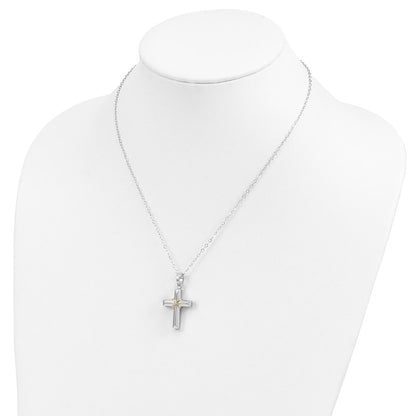 Sentimental Expressions Sterling Silver Rhodium-plated CZ Gold-tone Accent Cross Ash Holder 18 Inch Necklace