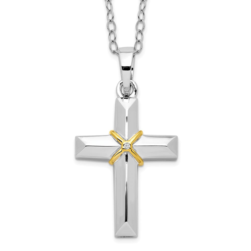 Sentimental Expressions Sterling Silver Rhodium-plated CZ Gold-tone Accent Cross Ash Holder 18 Inch Necklace