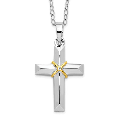 Sentimental Expressions Sterling Silver Rhodium-plated CZ Gold-tone Accent Cross Ash Holder 18 Inch Necklace