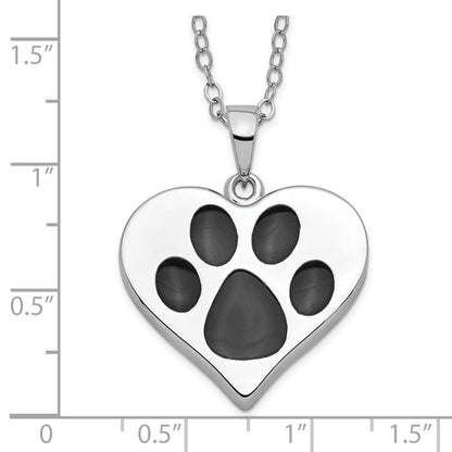 Sentimental Expressions Sterling Silver Rhodium-plated Antiqued Black Paw In Heart Ash Holder 18 Inch Necklace