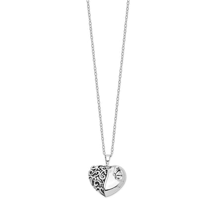 Sentimental Expressions Sterling Silver Rhodium-plated Antiqued One More Day Heart Shape with Butterfly Ash Holder 18 Inch Necklace