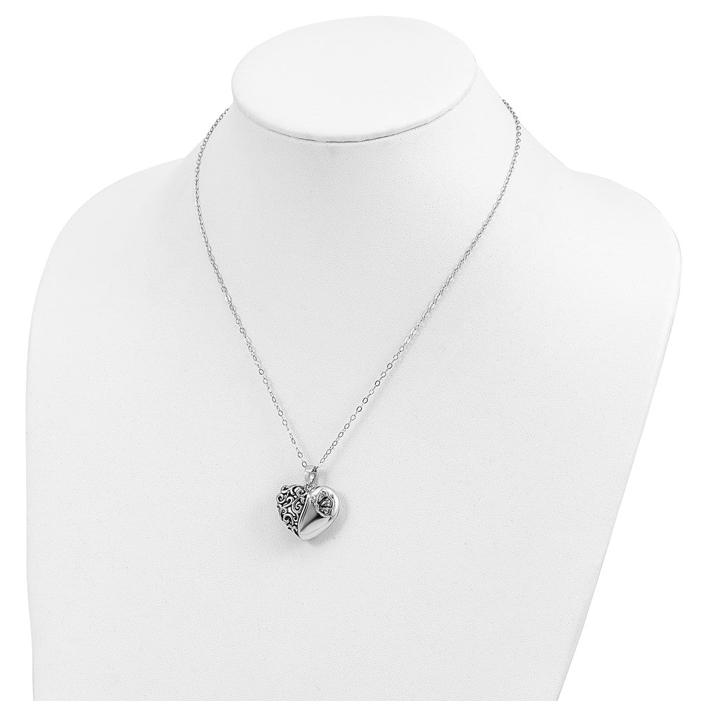 Sentimental Expressions Sterling Silver Rhodium-plated Antiqued One More Day Heart Shape with Butterfly Ash Holder 18 Inch Necklace