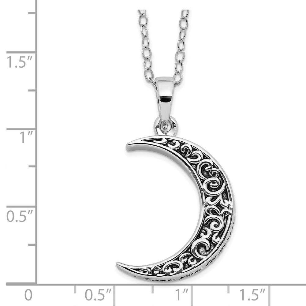 Sentimental Expressions Sterling Silver Rhodium-plated Antiqued Quarter Moon Ash Holder 18 Inch Necklace