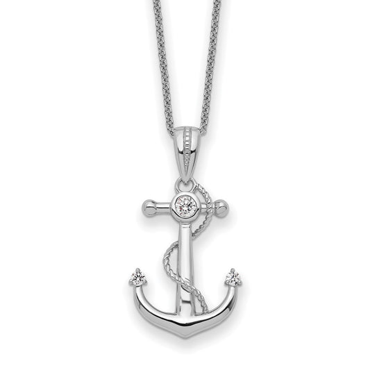 Sentimental Expressions Sterling Silver Rhodium-plated CZ My Mother My Anchor 18in Necklace