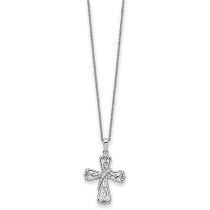 Sentimental Expressions Sterling Silver Rhodium-plated Love Never Fails Cross 22in Necklace