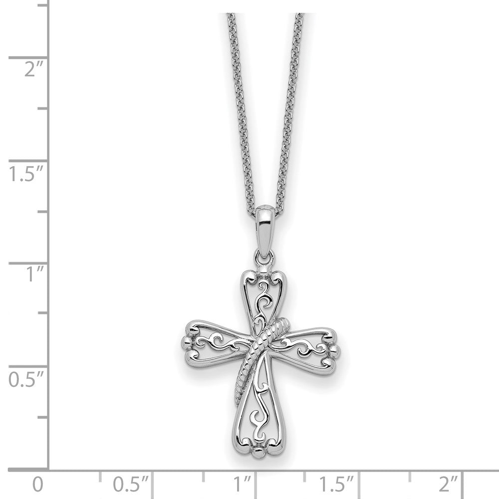 Sentimental Expressions Sterling Silver Rhodium-plated Love Never Fails Cross 22in Necklace