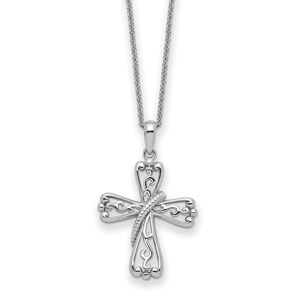 Sentimental Expressions Sterling Silver Rhodium-plated Love Never Fails Cross 22in Necklace