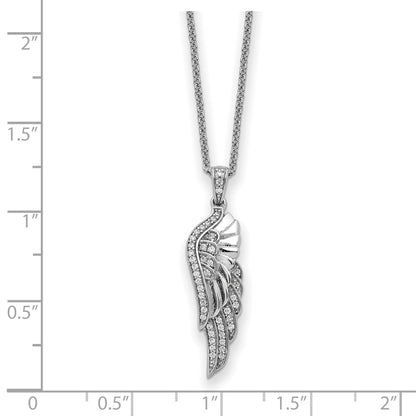 Sentimental Expressions Sterling Silver Rhodium-plated CZ Heaven Sent Wing 22in Necklace