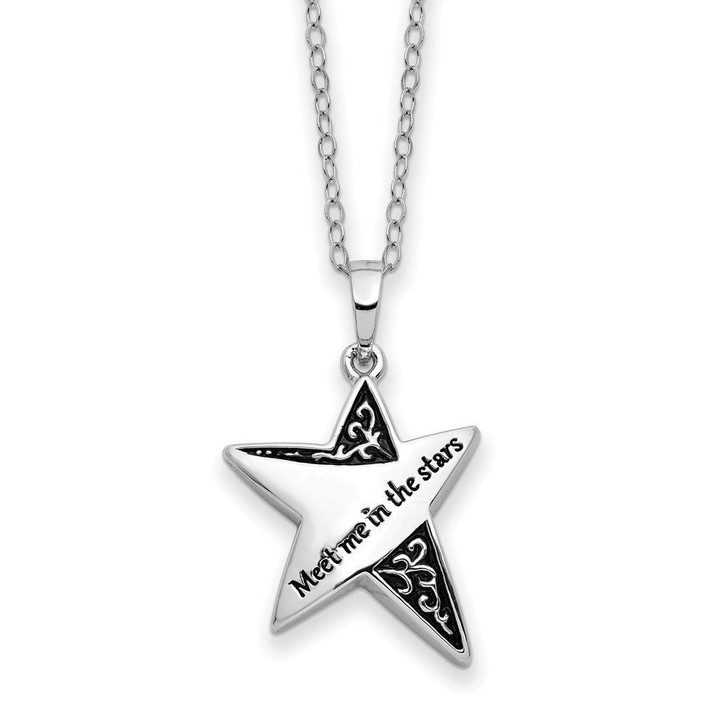 Sentimental Expressions Sterling Silver Rhodium-plated Antiqued Meet Me In The Stars 18 Inch Ash Holder Necklace