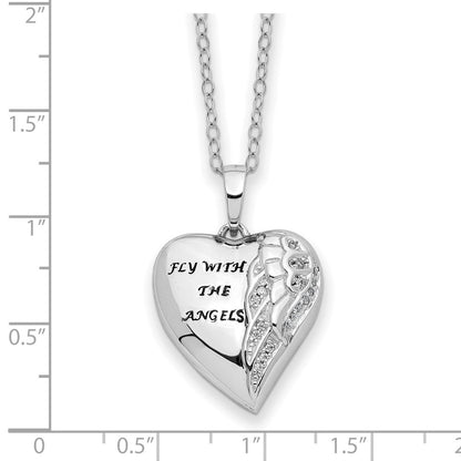 Sentimental Expressions Sterling Silver Rhodium-plated Antiqued CZ Fly With The Angels Ash Holder 18 Inch Necklace