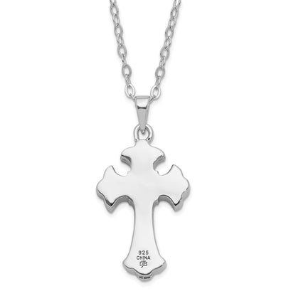 Sentimental Expressions Sterling Silver Rhodium-plated CZ Eternal Home Cross Ash Holder 18 Inch Necklace