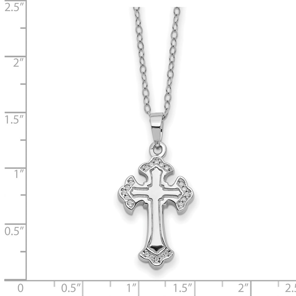 Sentimental Expressions Sterling Silver Rhodium-plated CZ Eternal Home Cross Ash Holder 18 Inch Necklace