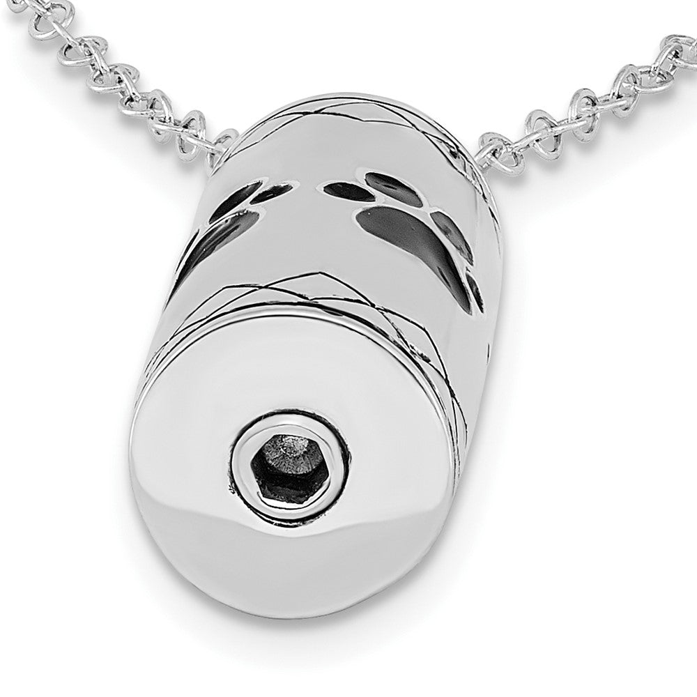 Sentimental Expressions Sterling Silver Rhodium-plated Antiqued Cylinder with Paws Ash Holder 18 Inch Necklace