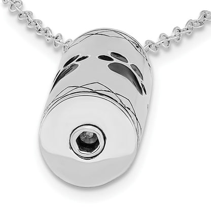 Sentimental Expressions Sterling Silver Rhodium-plated Antiqued Cylinder with Paws Ash Holder 18 Inch Necklace