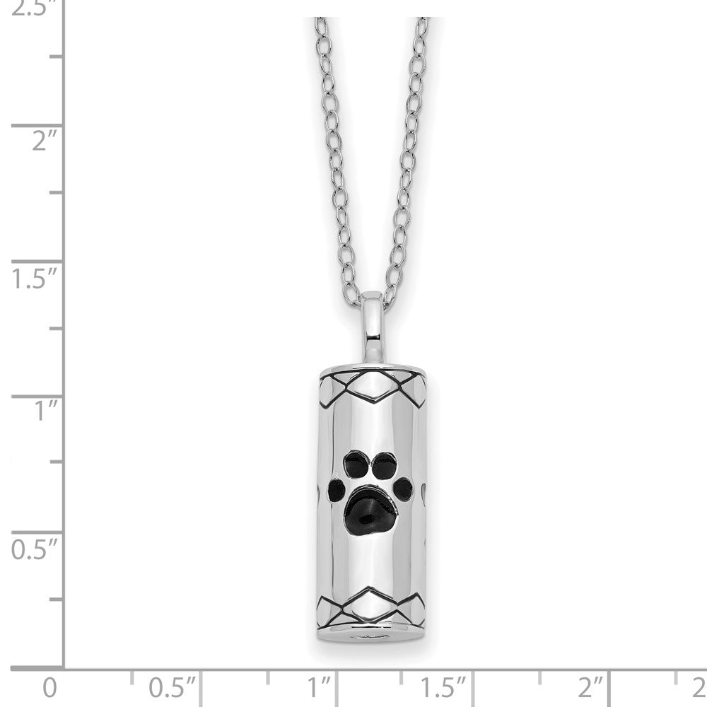 Sentimental Expressions Sterling Silver Rhodium-plated Antiqued Cylinder with Paws Ash Holder 18 Inch Necklace