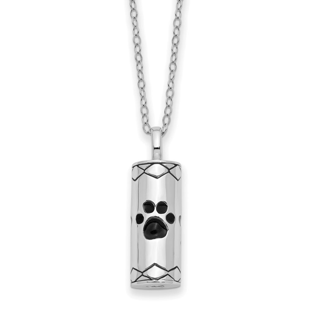 Sentimental Expressions Sterling Silver Rhodium-plated Antiqued Cylinder with Paws Ash Holder 18 Inch Necklace