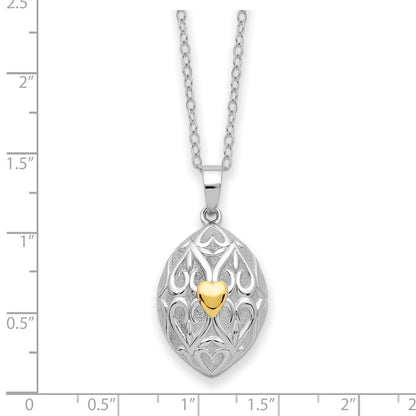 Sentimental Expressions Sterling Silver Rhodium-plated Gold-tone Heart in Egg Shaped Ash Holder 18 Inch Necklace