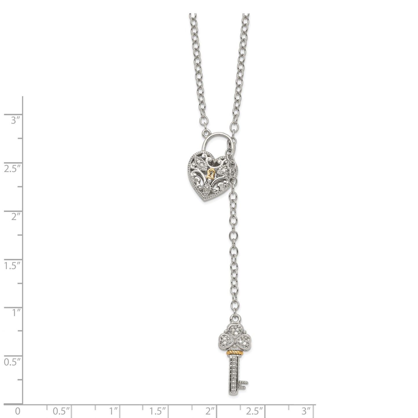 Shey Couture Sterling Silver Rhodium-plated with 14K Accent 18 Inch Diamond Heart Lock and Key Necklace