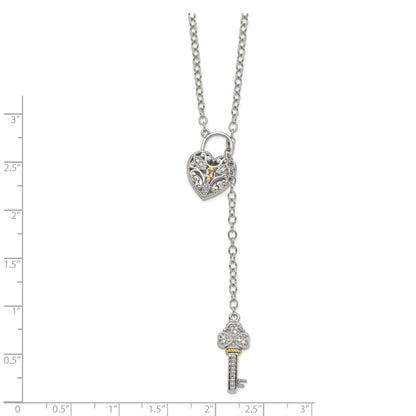 Shey Couture Sterling Silver Rhodium-plated with 14K Accent 18 Inch Diamond Heart Lock and Key Necklace