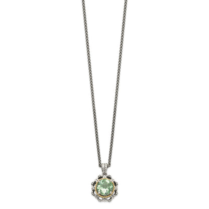 Shey Couture Sterling Silver with 14K Accent 18 Inch Antiqued Round Green Quartz and Diamond Necklace