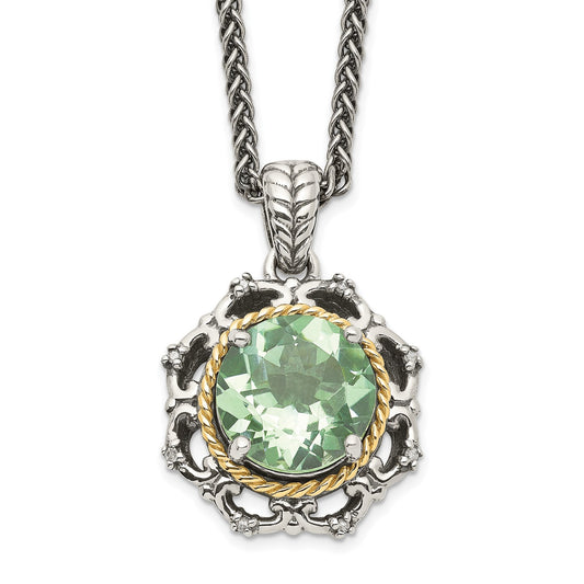 Shey Couture Sterling Silver with 14K Accent 18 Inch Antiqued Round Green Quartz and Diamond Necklace