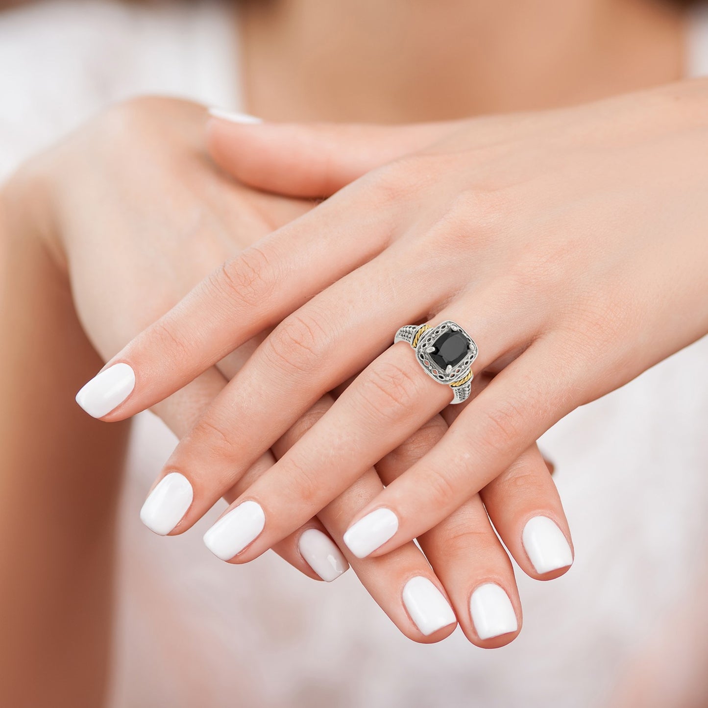 Shey Couture Sterling Silver with 14K Accent Antiqued Black Onyx Ring