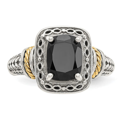 Shey Couture Sterling Silver with 14K Accent Antiqued Black Onyx Ring