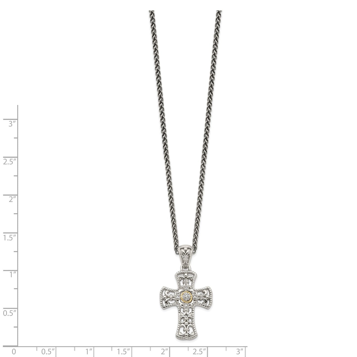 Shey Couture Sterling Silver with 14K Accent 18 Inch Diamond Cross Necklace