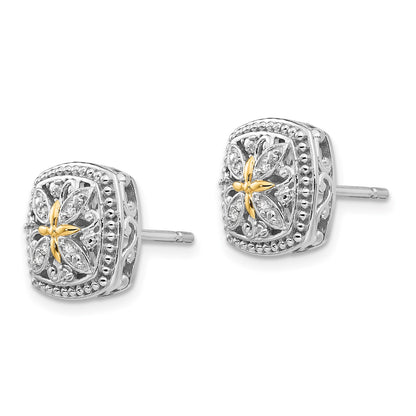 Shey Couture Sterling Silver Rhodium-plated with 14K Accent Diamond Vintage Post Earrings