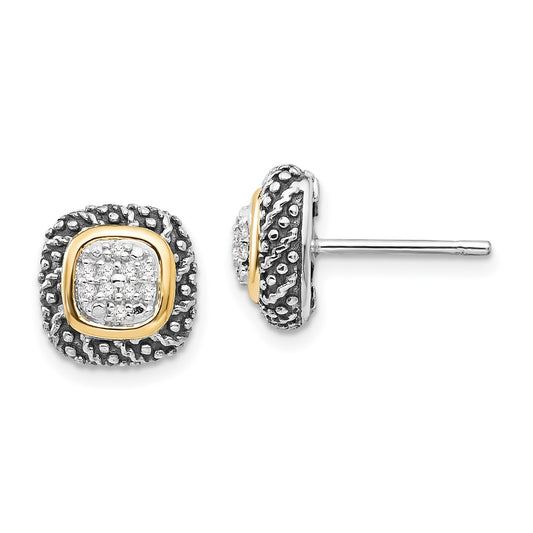 Shey Couture Sterling Silver with 14K Accent Antiqued Diamond Post Earrings