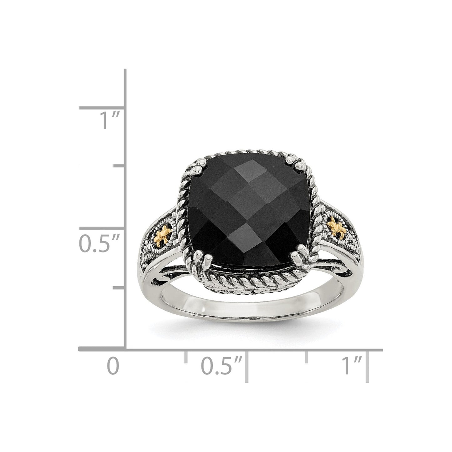 Shey Couture Sterling Silver with 14K Accent Antiqued Checkerboard-cut Black Onyx Ring