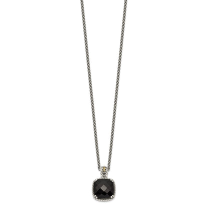 Shey Couture Sterling Silver with 14K Accent 18 Inch Antiqued Checkerboard-cut Black Onyx Necklace