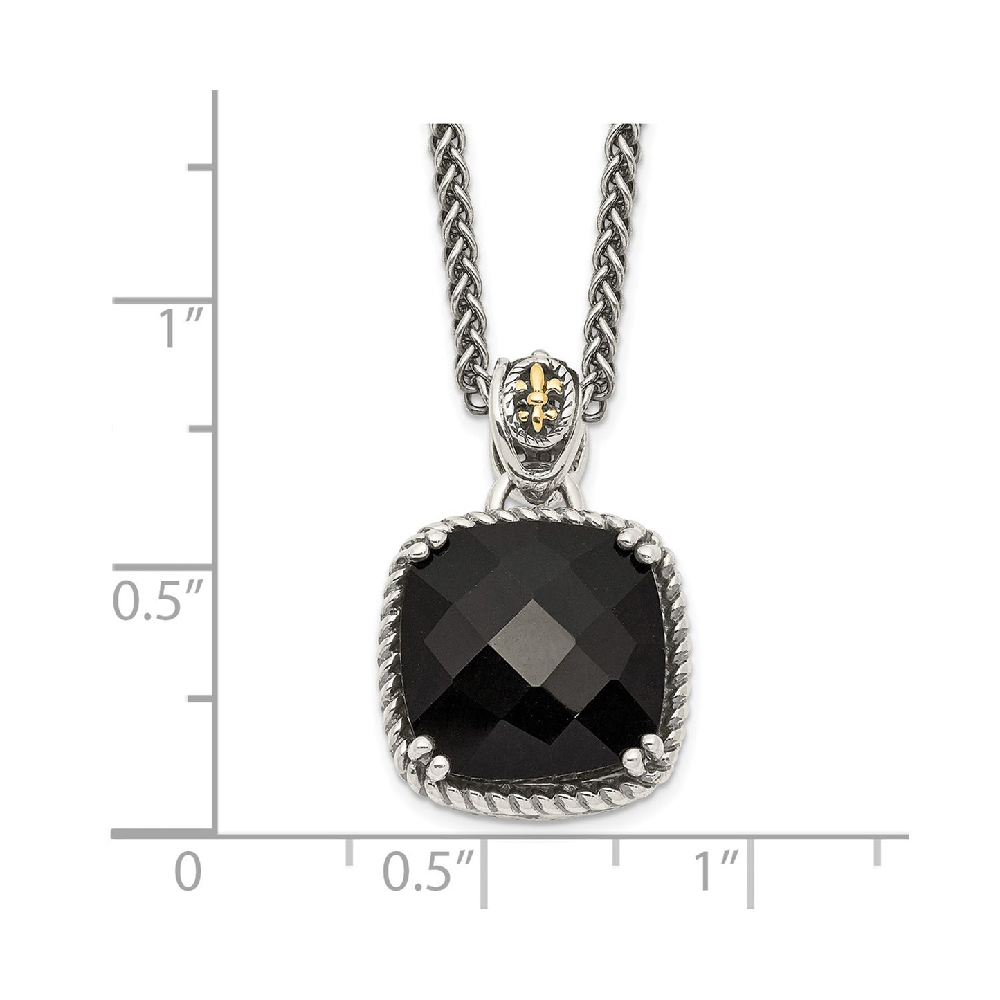 Shey Couture Sterling Silver with 14K Accent 18 Inch Antiqued Checkerboard-cut Black Onyx Necklace