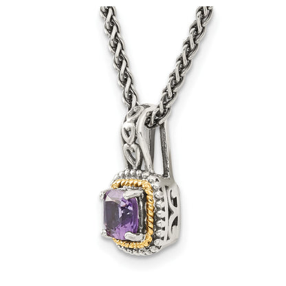 Shey Couture Sterling Silver with 14K Accent 18 Inch Antiqued Cushion Amethyst Necklace