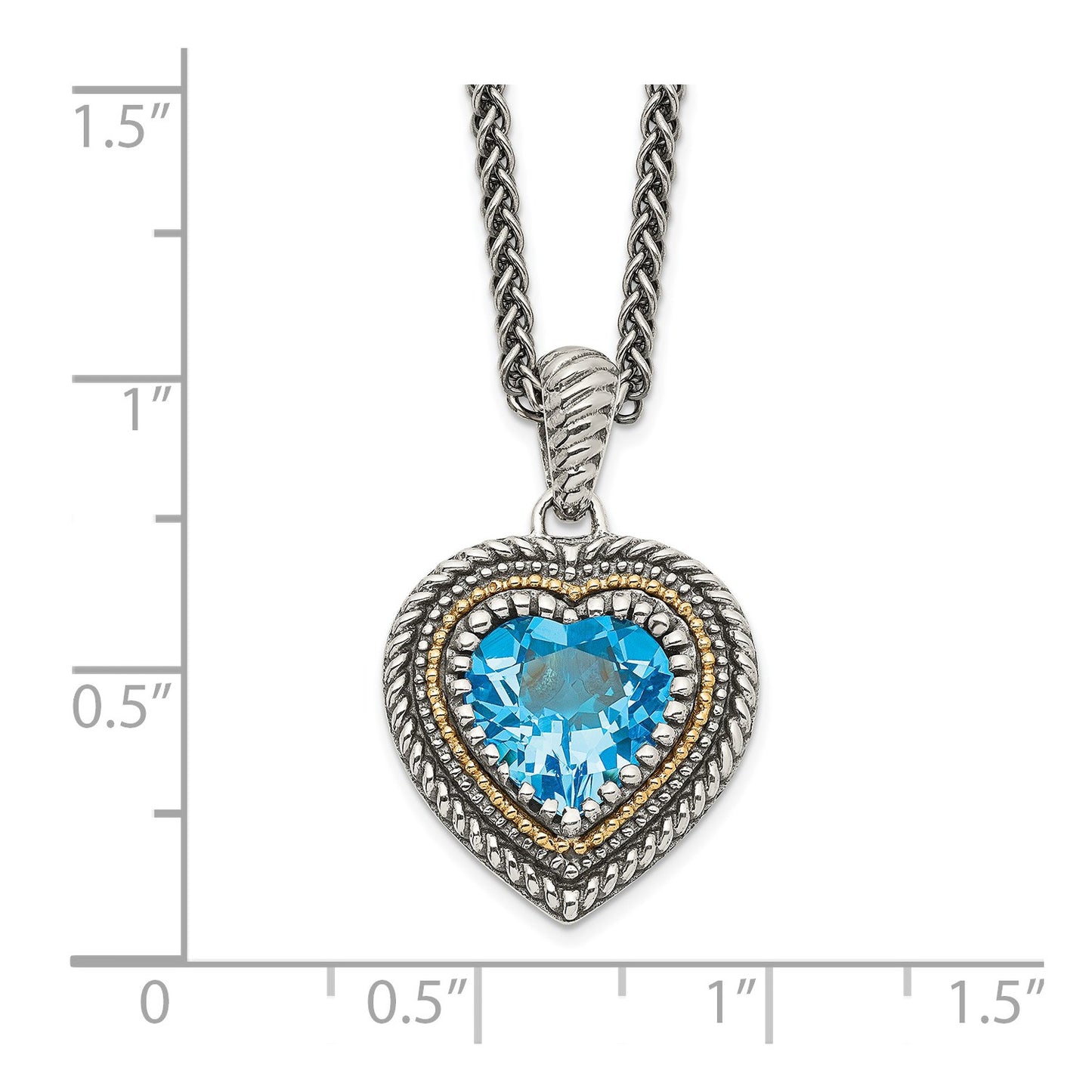 Shey Couture Sterling Silver with 14K Accent 18 Inch Antiqued Light Swiss Blue Topaz Heart Necklace