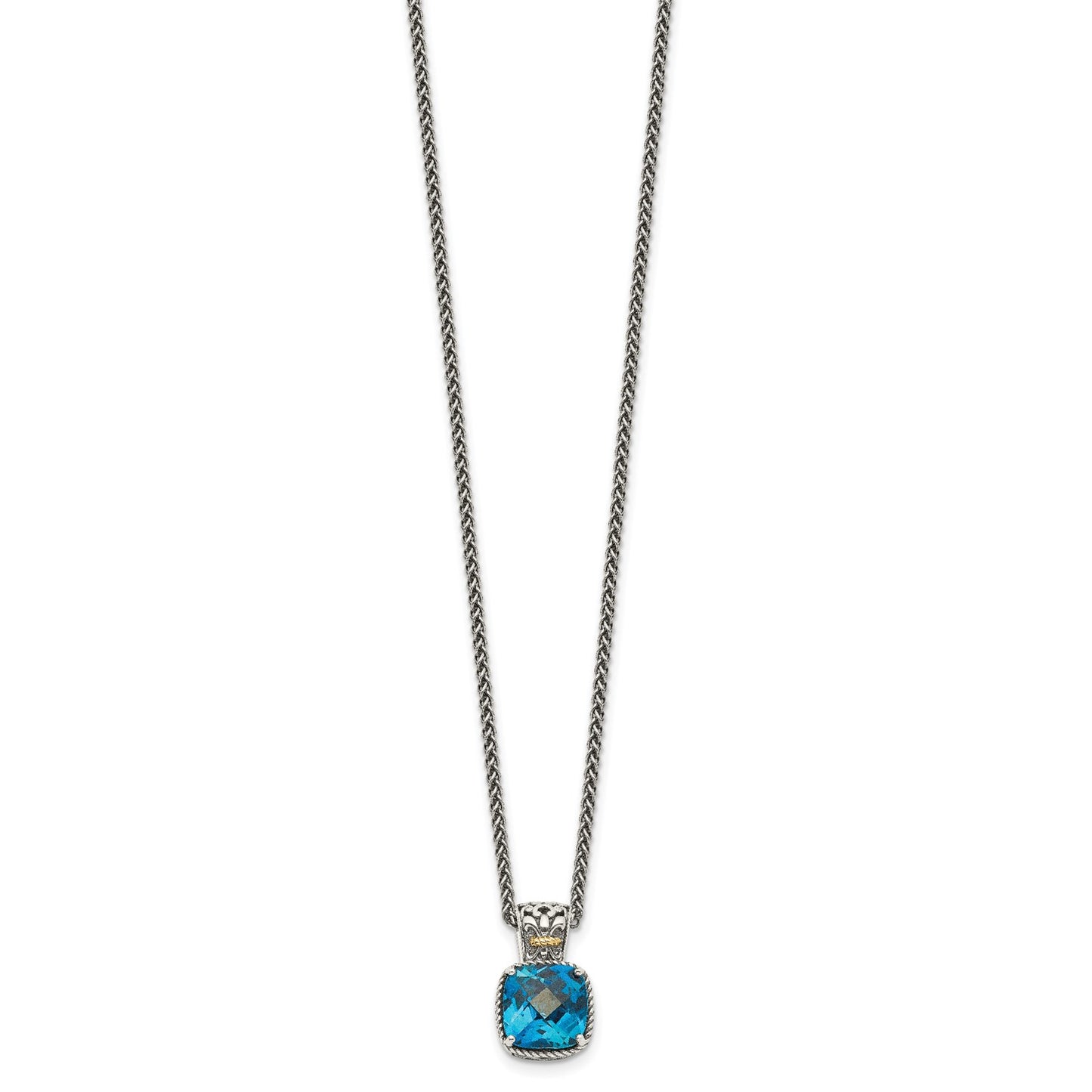 Shey Couture Sterling Silver with 14K Accent 18 Inch Antiqued Cushion London Blue Topaz Necklace