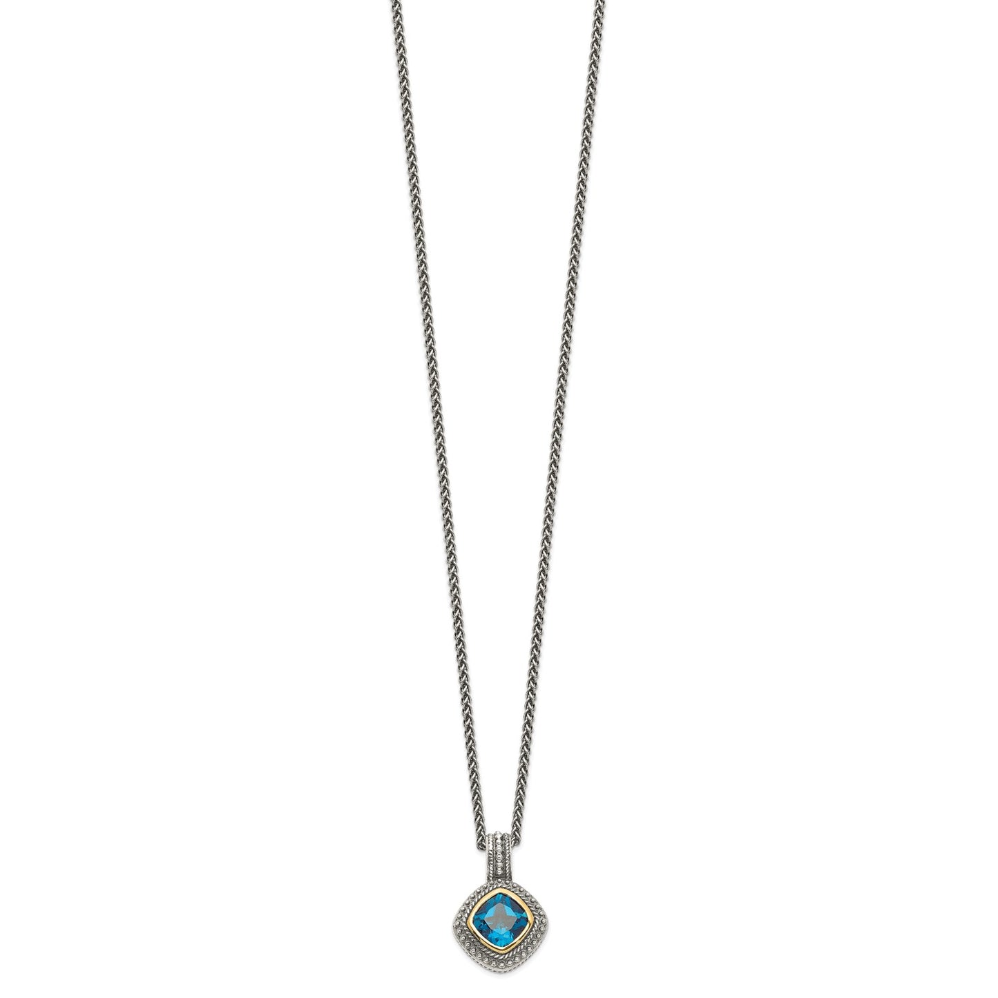 Shey Couture Sterling Silver with 14K Accent 18 Inch Antiqued Cushion Bezel London Blue Topaz Necklace