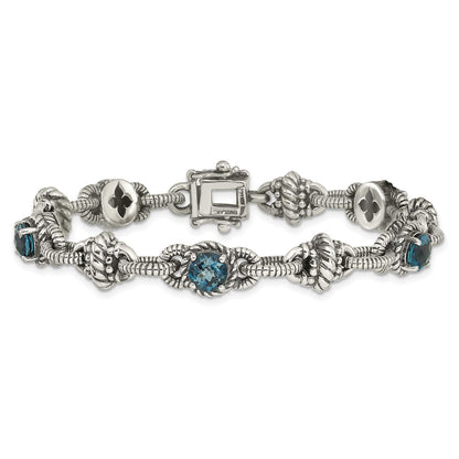 Shey Couture Sterling Silver 7.75 inch Antiqued Round London Blue Topaz Bracelet