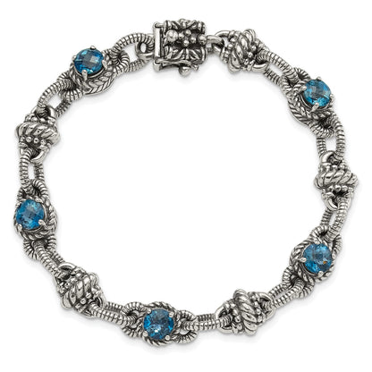 Shey Couture Sterling Silver 7.75 inch Antiqued Round London Blue Topaz Bracelet