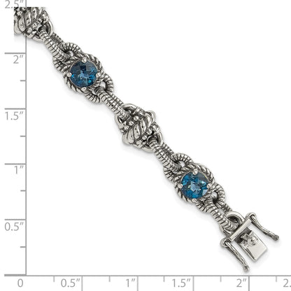 Shey Couture Sterling Silver 7.75 inch Antiqued Round London Blue Topaz Bracelet