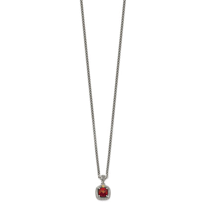 Shey Couture Sterling Silver with 14K Accent 18 Inch Antiqued Checkerboard Bezel Garnet Necklace