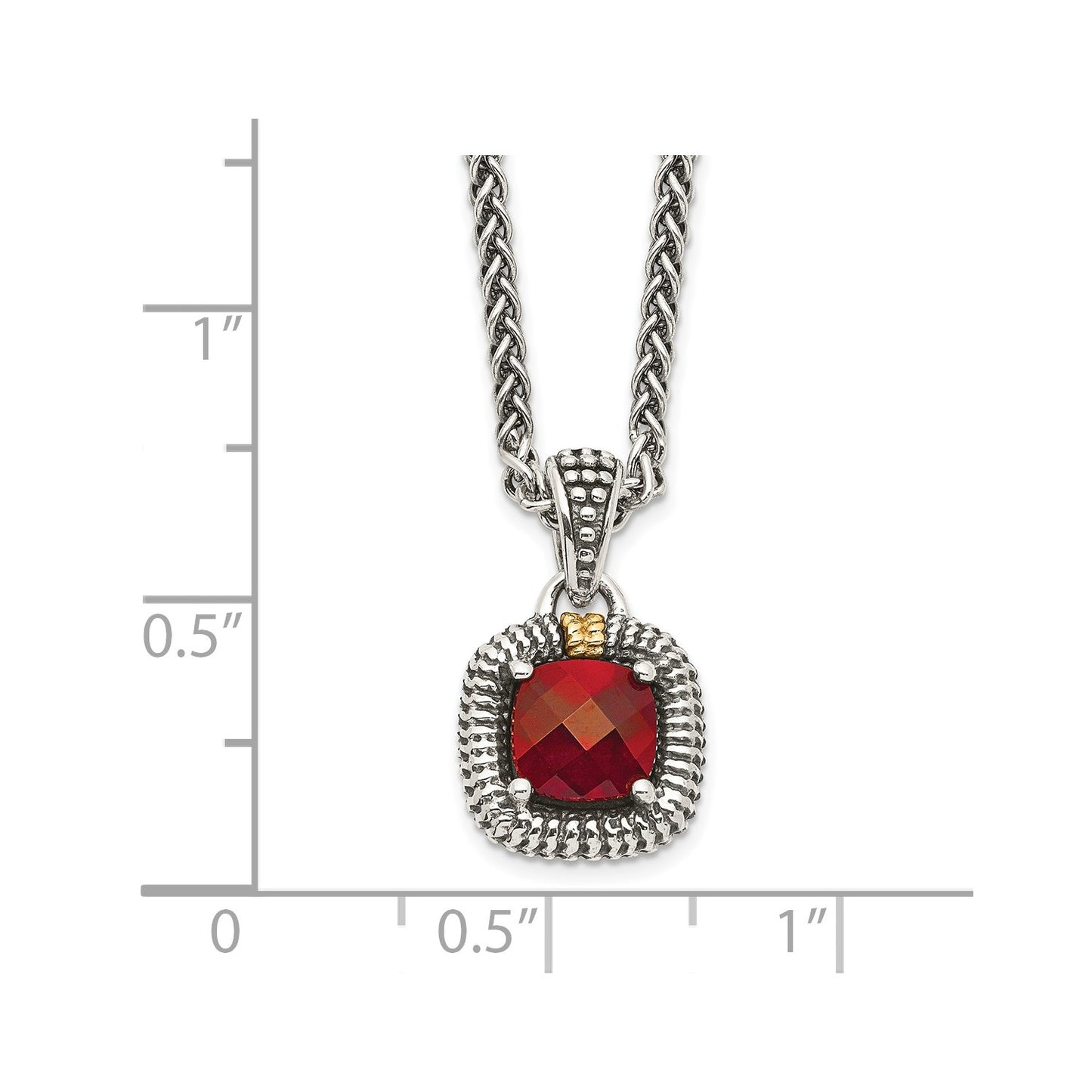 Shey Couture Sterling Silver with 14K Accent 18 Inch Antiqued Checkerboard Bezel Garnet Necklace