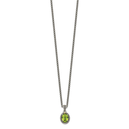 Shey Couture Sterling Silver with 14K Accent 18 Inch Antiqued Peridot Oval Necklace