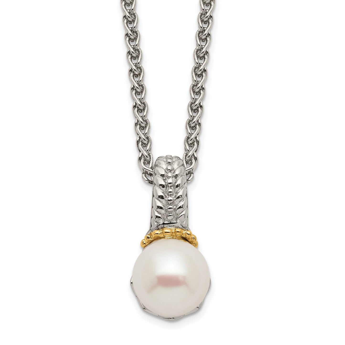 Shey Couture Sterling Silver Rhodium-plated with 14K Accent 18 Inch 8-9mm Freshwater Cultured Pearl Necklace