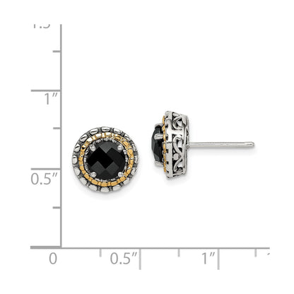 Shey Couture Sterling Silver with 14K Accent Antiqued Polished Checkerboard-cut Black Onyx Earrings