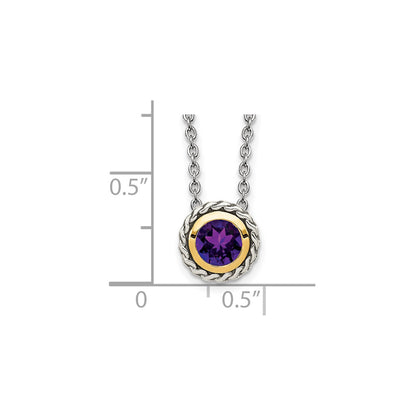 Shey Couture Sterling Silver with 14K Accent 18 Inch Antiqued Round Bezel Amethyst Necklace